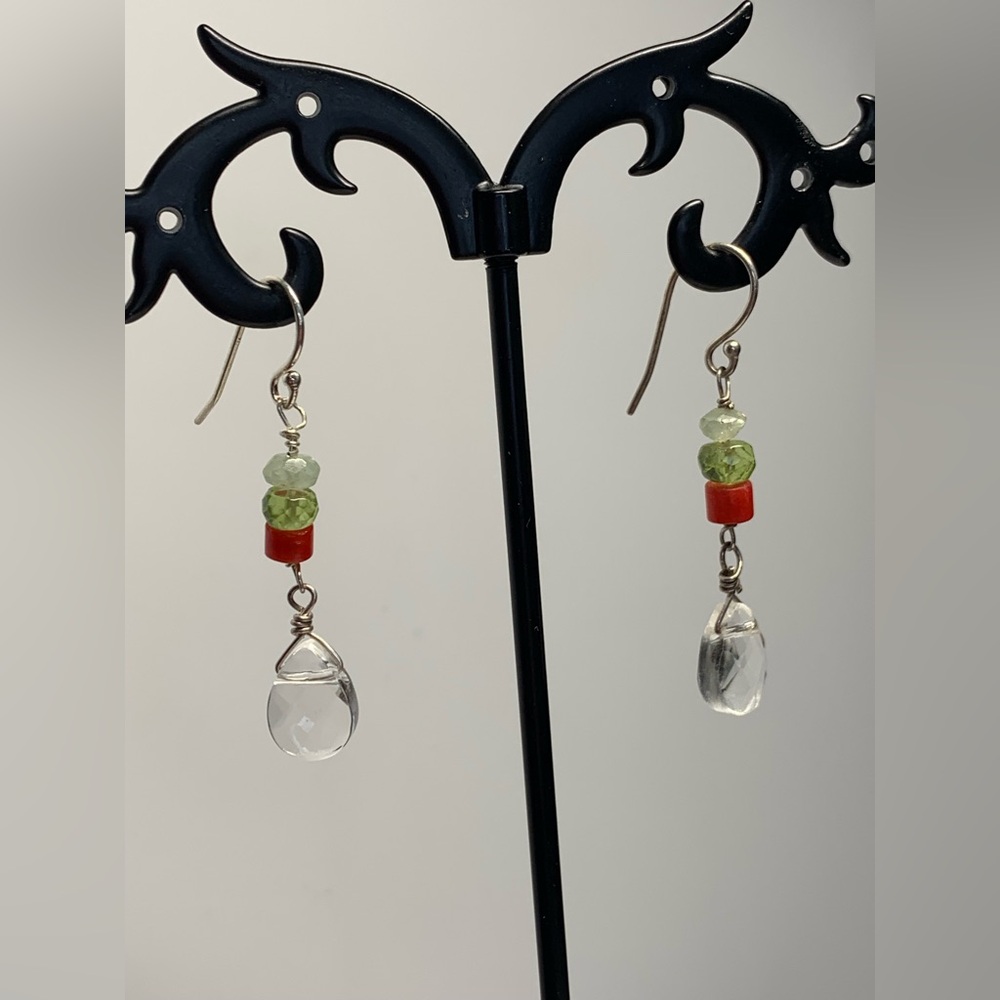 Silpada Vintage Rare Sterling Silver Coral, Peridot & Aventurine Dangle Earrings